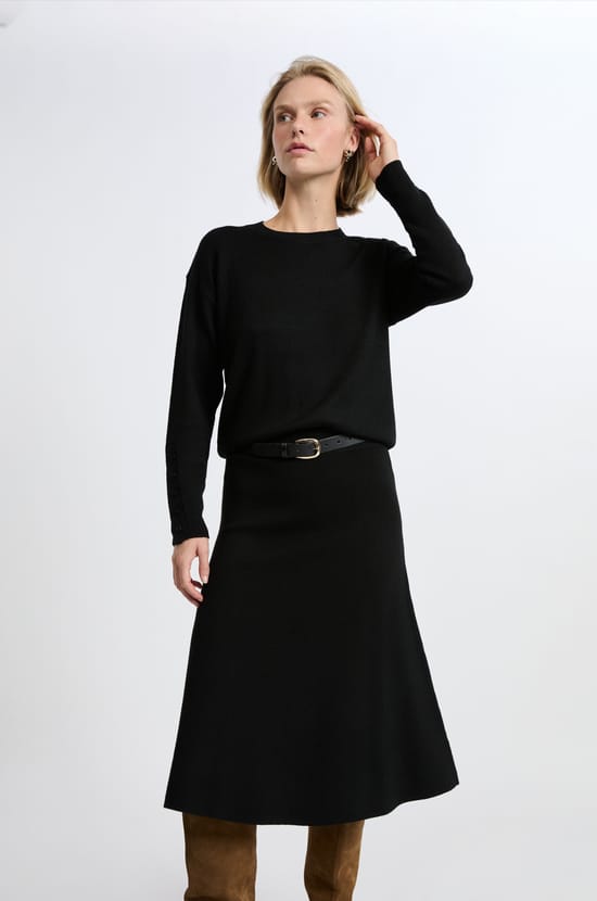 Jupe évasée en maille fine;${refinementColor}