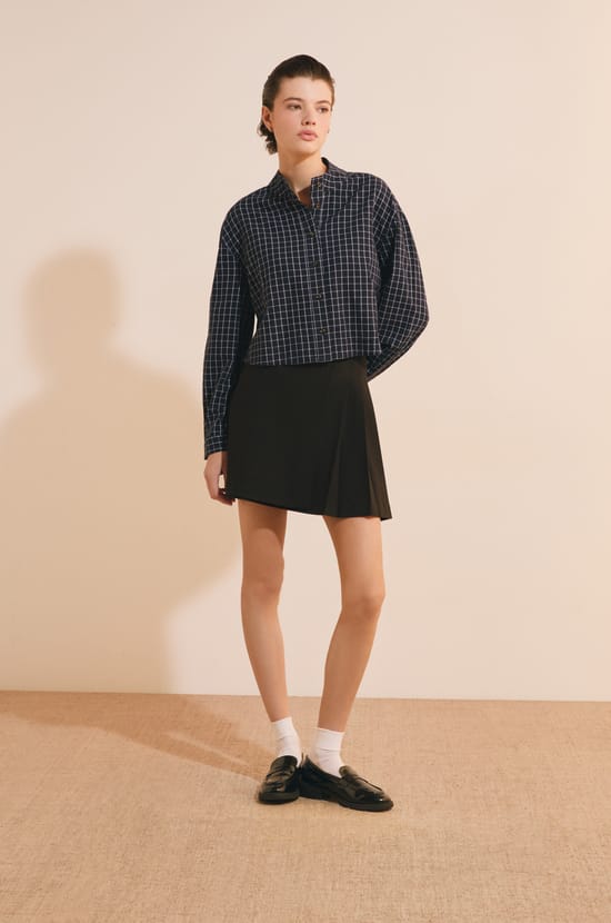 Chemise courte &agrave; carreaux en coton;${refinementColor}