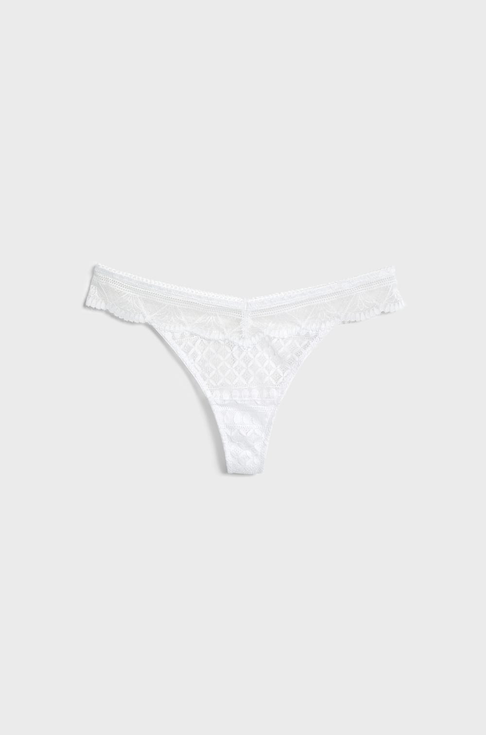 Tanga de hilo con encaje con motivos gráficos;${refinementColor}
