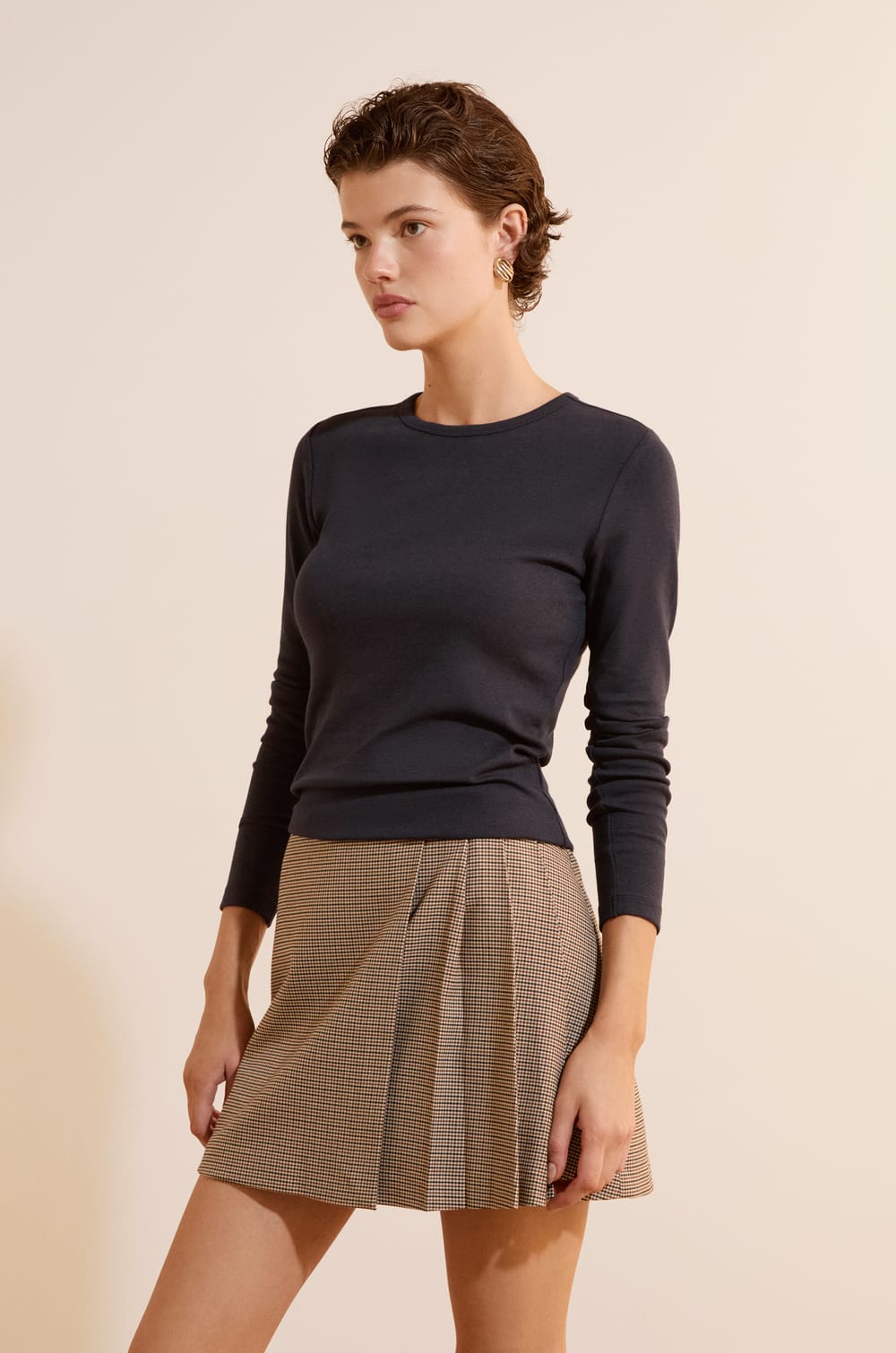 T-shirt &agrave; manches longues avec coton modal;${refinementColor}