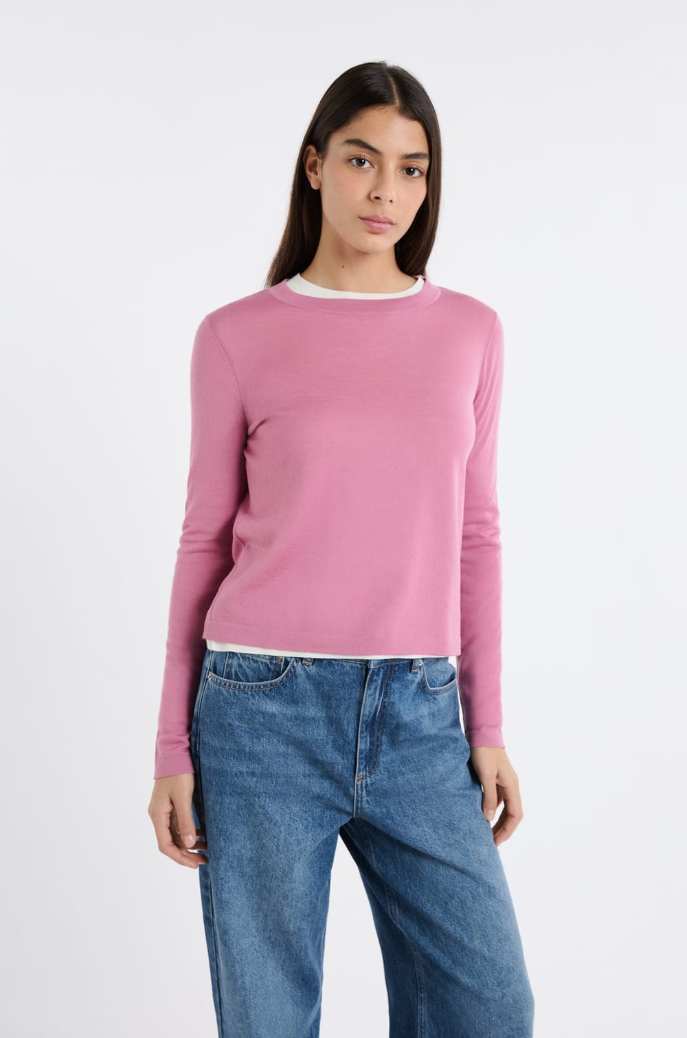 Round Neck Sweater 100% Wool;${refinementColor}