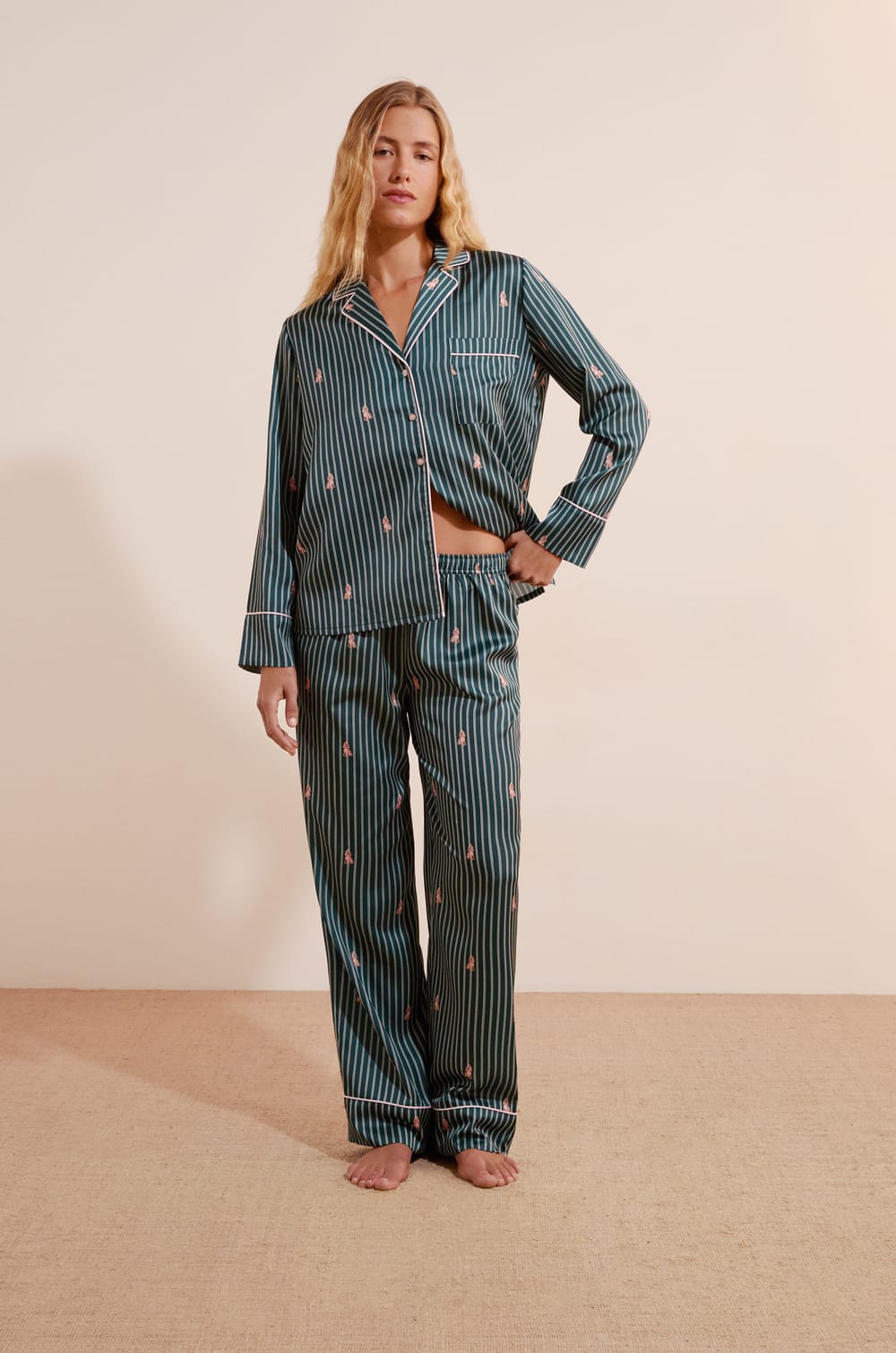 Pantalon de pyjama &agrave; rayures &agrave; motifs chiens;${refinementColor}