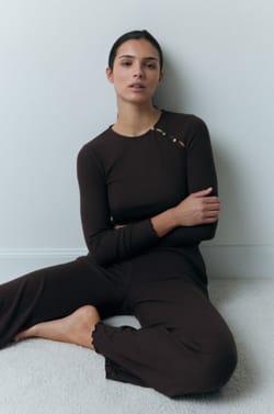 Pyjama T-shirt with Buttons;${refinementColor}