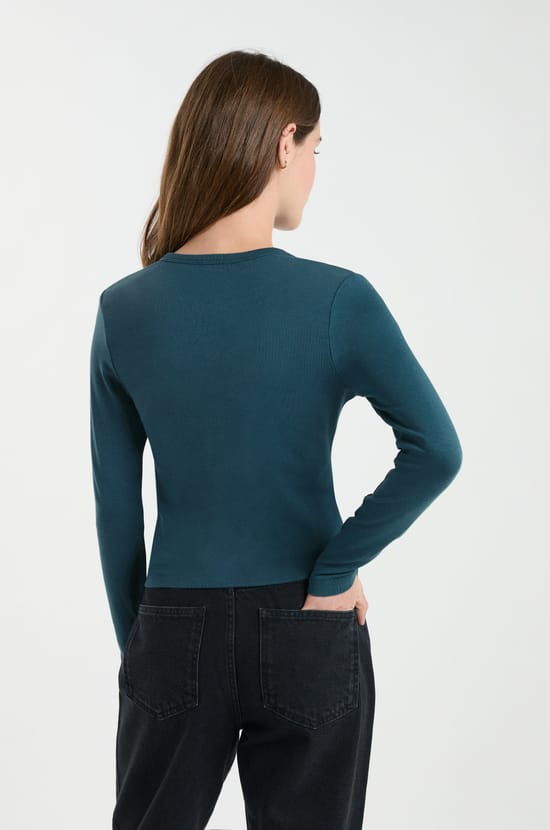 T-shirt &agrave; manches longues avec coton modal;${refinementColor}