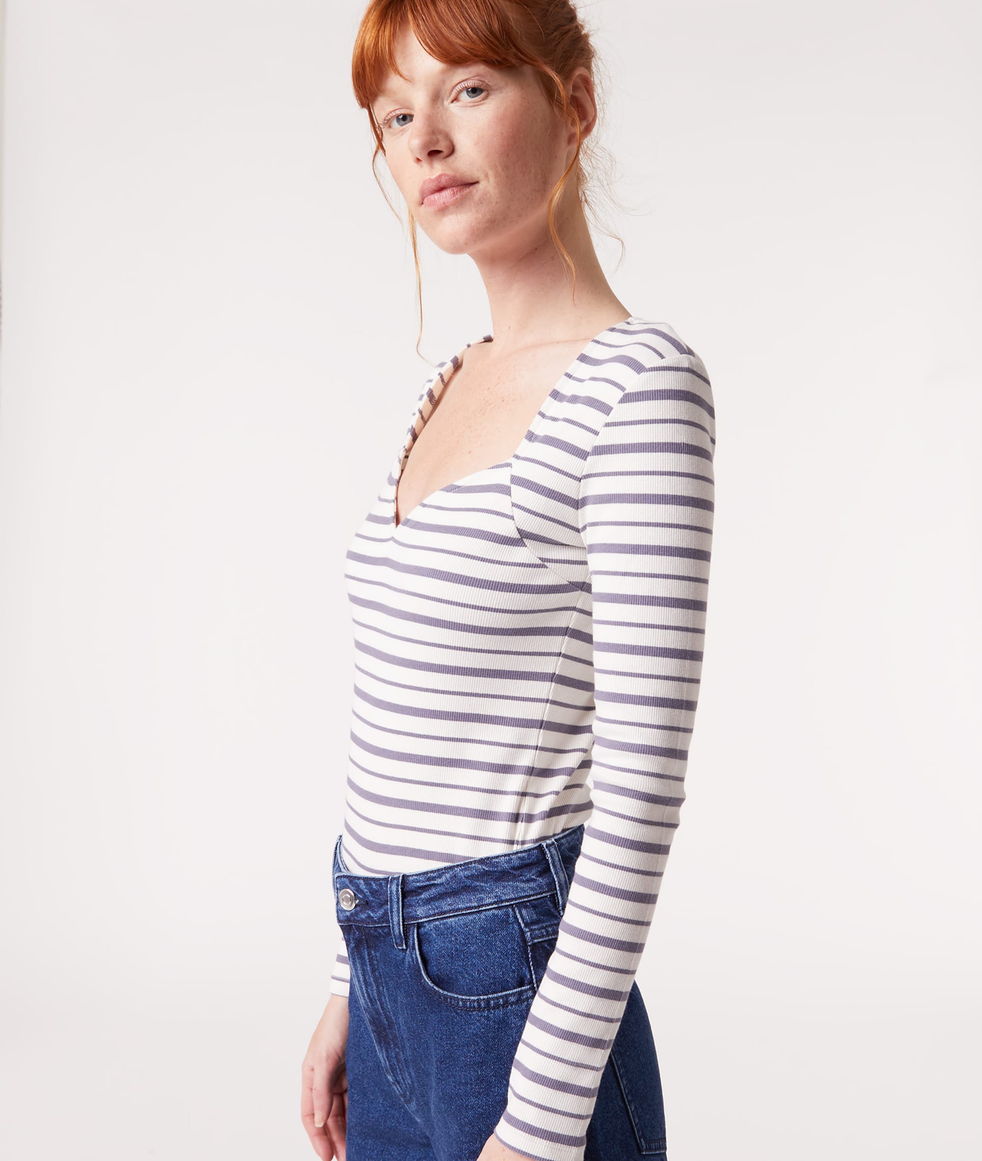 T-shirt Manches Longues Etam Taille XS - Blanc, Gris Et Rose, Avec Paillettes - Coton, Neuf Avec étiquettes