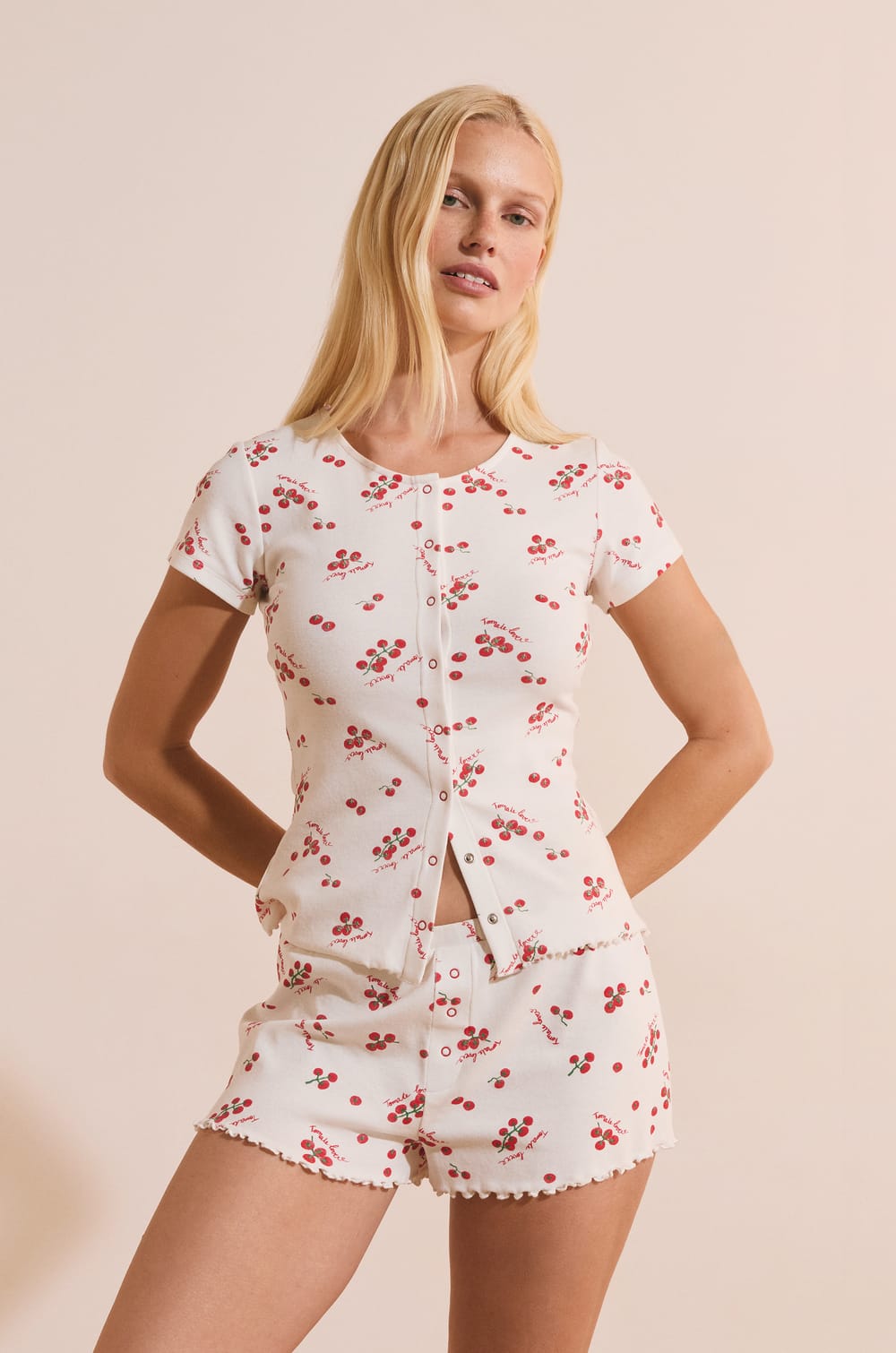 Short de pyjama en coton &agrave; motifs tomates;${refinementColor}