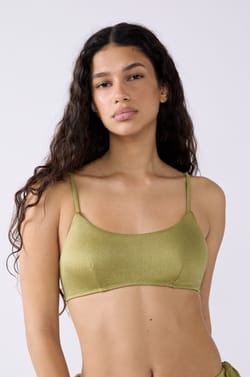 Glittery tie-front bikini top;${refinementColor}