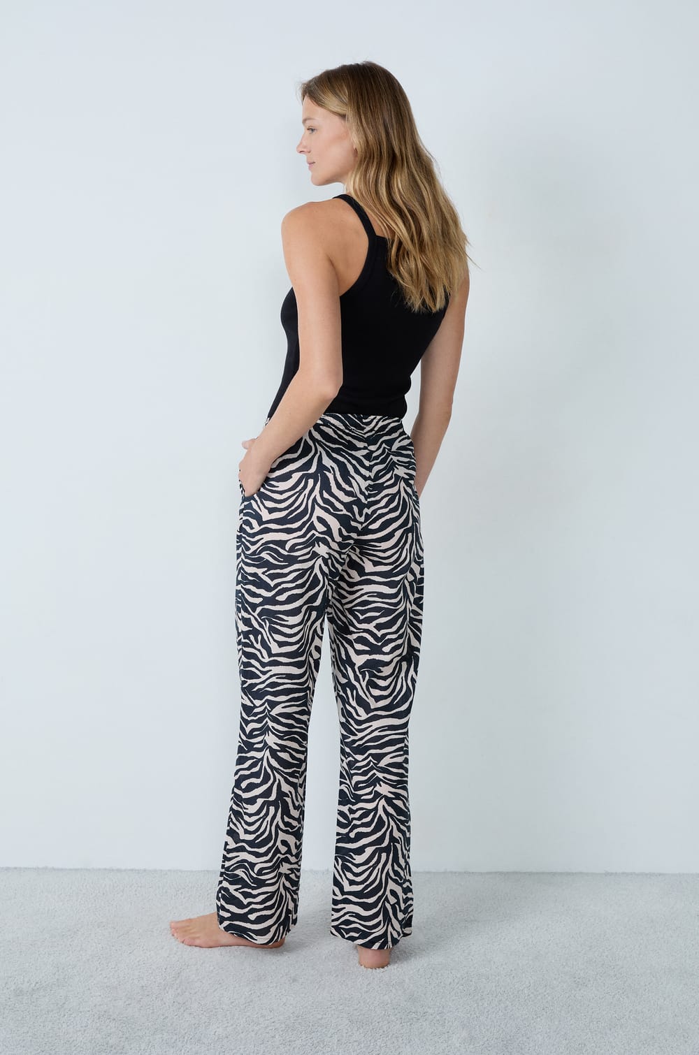 Cotton Pajama Pants With Zebra Print;${refinementColor}