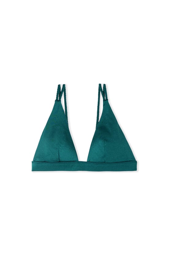 Iridescent Triangle Bikini Top with Double Straps;${refinementColor}