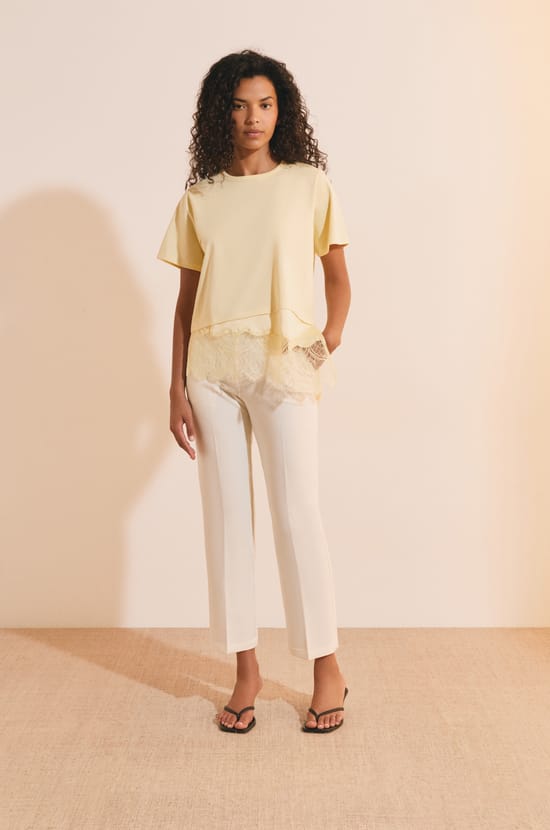 T-shirt asym&eacute;trique avec dentelle en coton;${refinementColor}