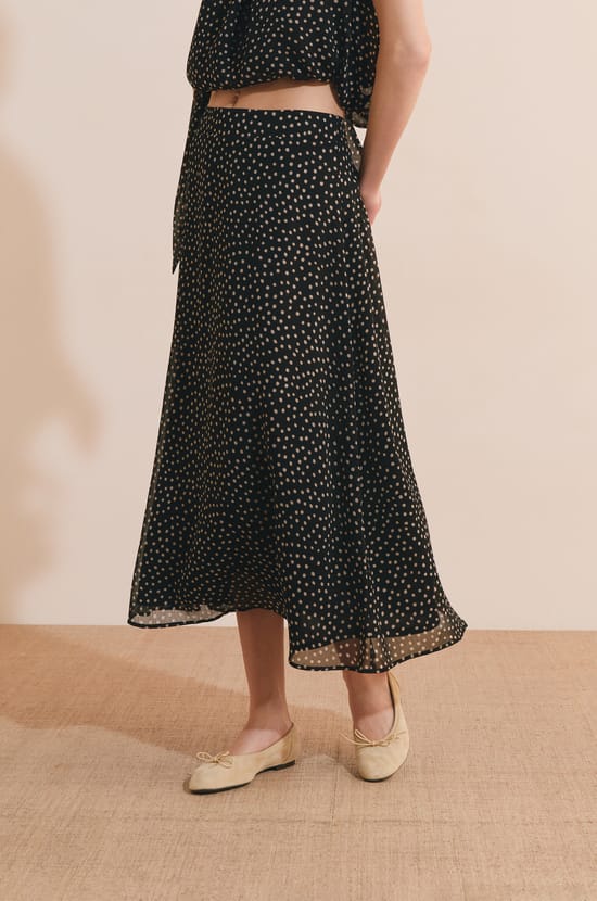 Jupe midi fluide &agrave; motifs;${refinementColor}