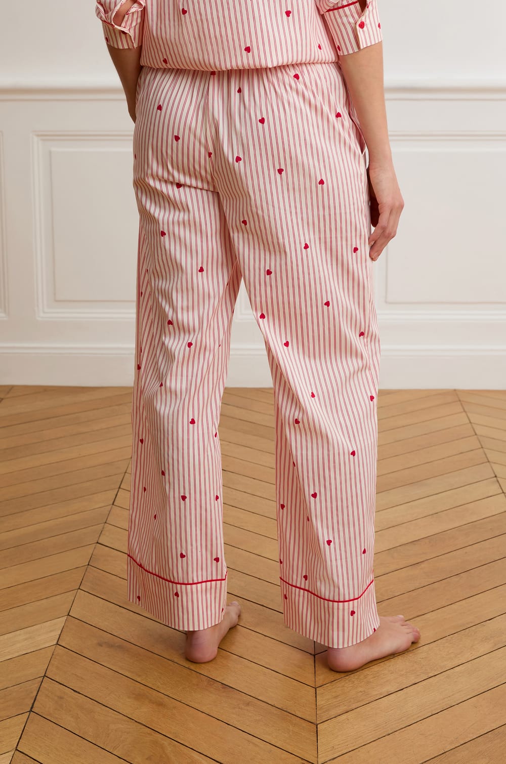 Striped And Heart-Patterned Cotton Pajama Pants;${refinementColor}