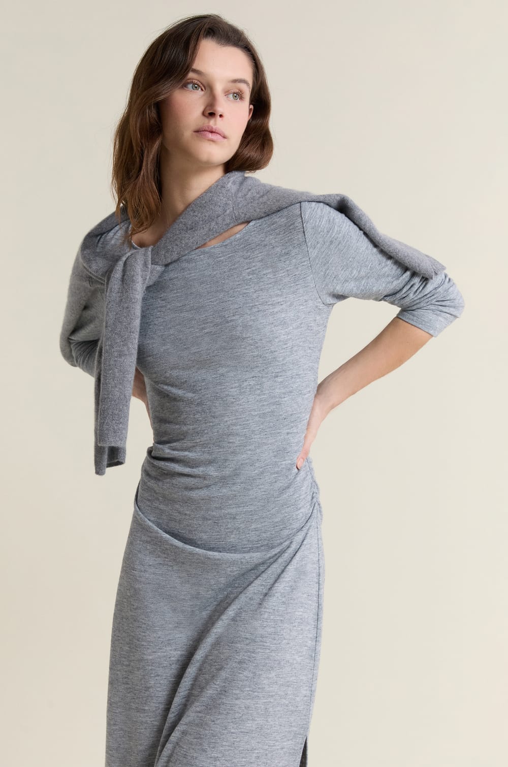 Long Dress with Boat Neckline;${refinementColor}