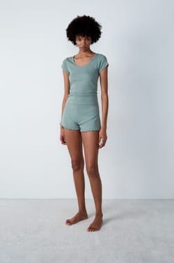 Short-sleeved cotton T-shirt in pointelle;${refinementColor}