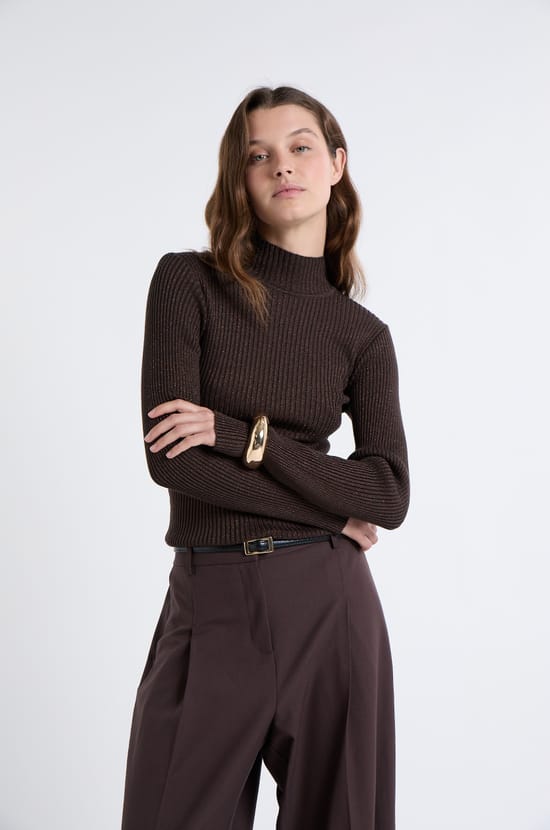 Pull en tricot irisé à col montant;${refinementColor}