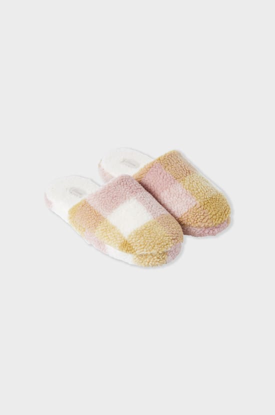 Chaussons mules polaires à carreaux;${refinementColor}