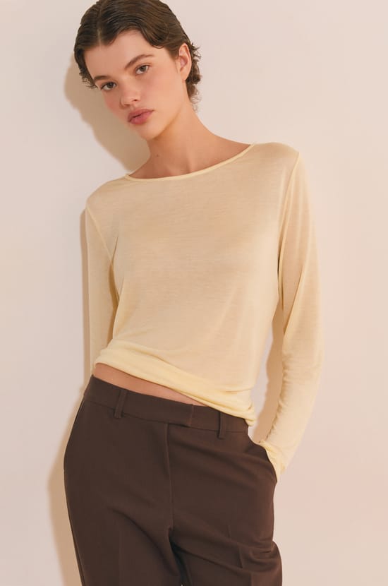 T-shirt col bateau manches longues;${refinementColor}
