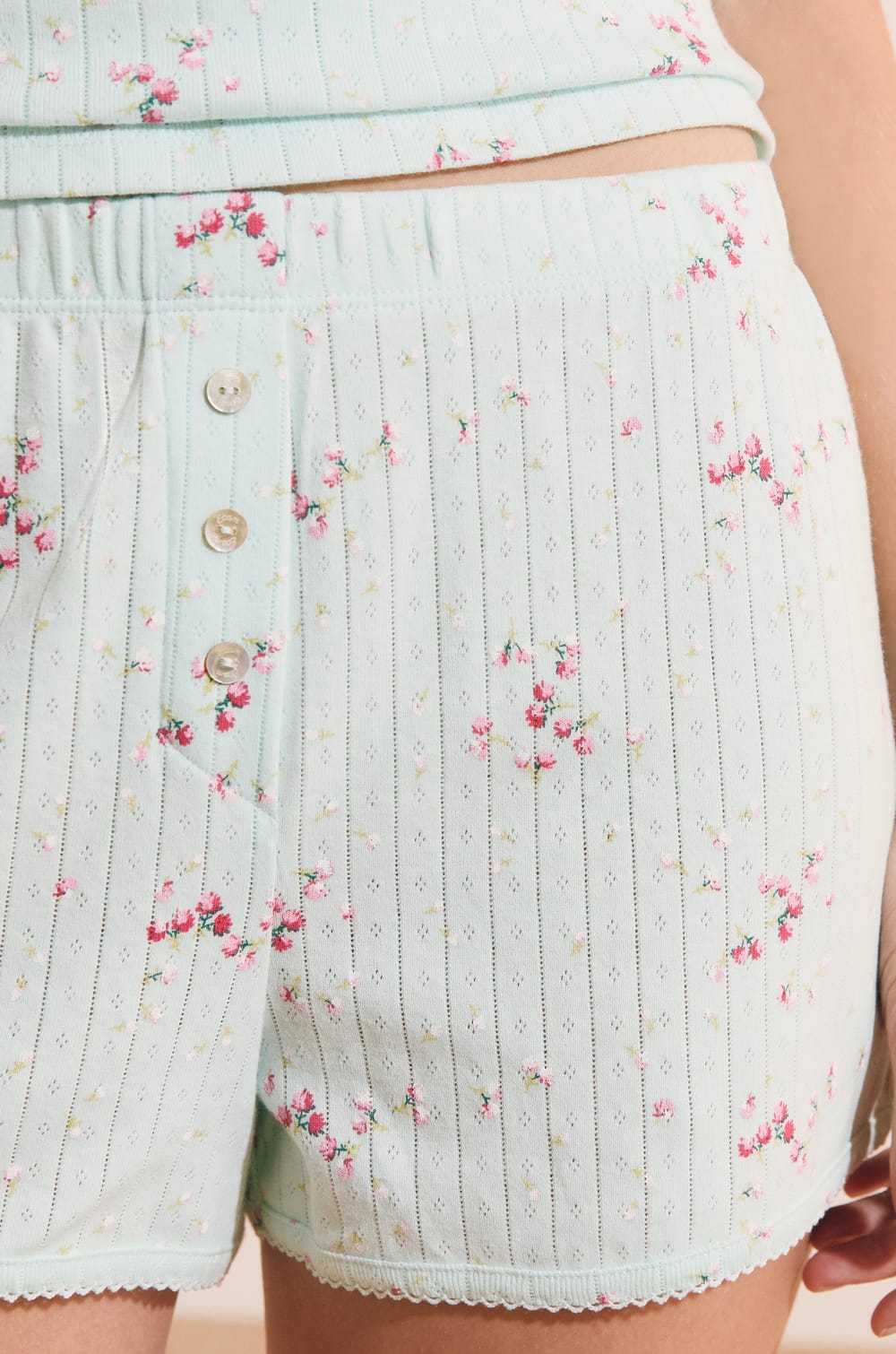 Short de pyjama &agrave; motifs en coton pointelle;${refinementColor}