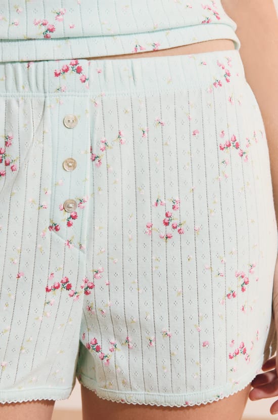 Short de pyjama &agrave; motifs en coton pointelle;${refinementColor}