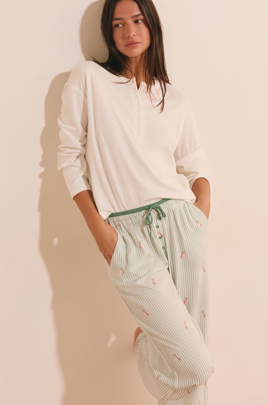 Pantalon de pyjama &agrave; rayures avec motifs chiens;${refinementColor}