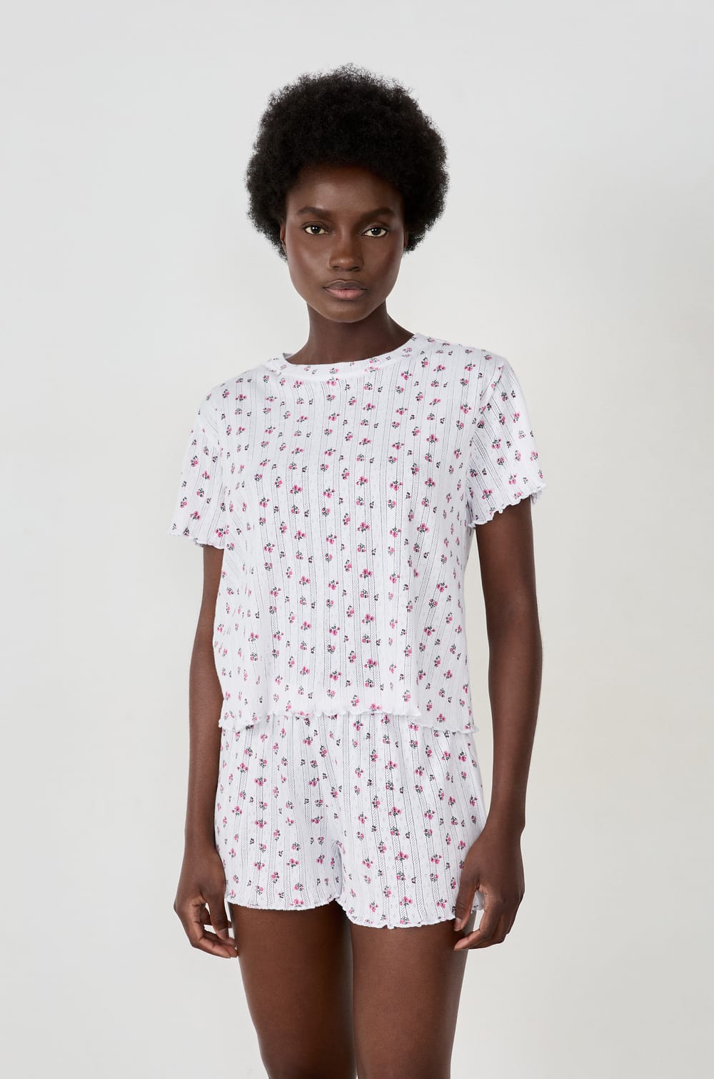 Pyjama T-shirt with floral pattern;${refinementColor}
