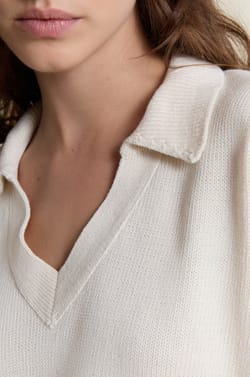 V-neck Long-Sleeved Polo Shirt with Cotton;${refinementColor}