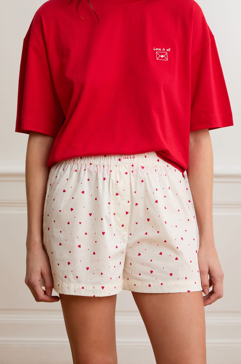 Pyjamashort met hartjesmotief van katoen;${refinementColor}