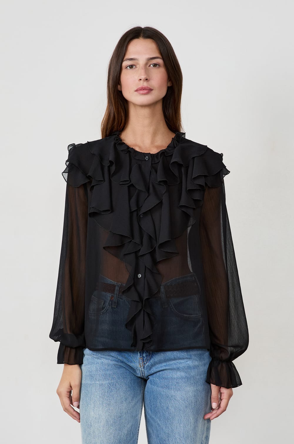 Blouse with Ruffled Collar;${refinementColor}
