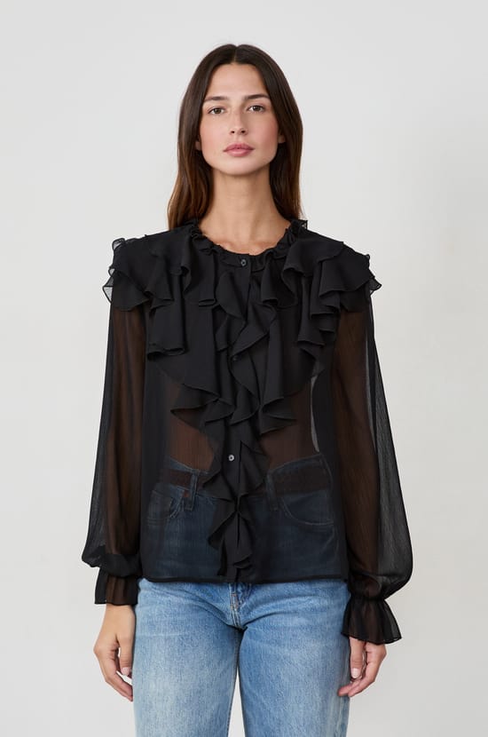 Blouse with Ruffled Collar;${refinementColor}
