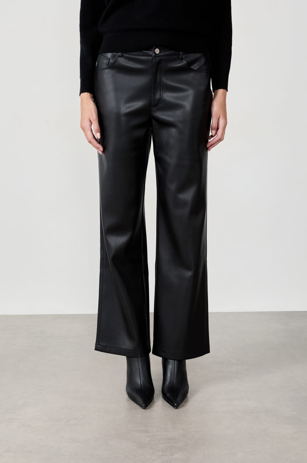 Wide-Leg Faux Leather Trousers;${refinementColor}