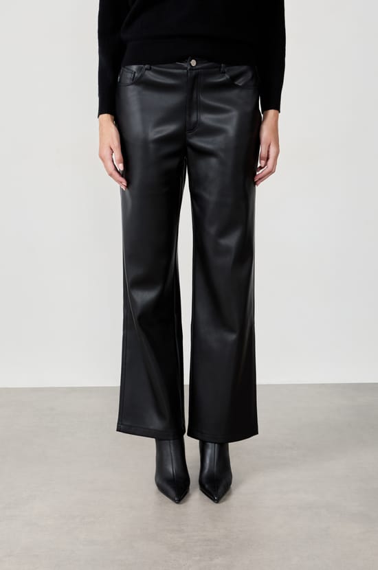 Wide-Leg Faux Leather Trousers;${refinementColor}