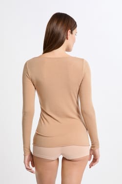 T-shirt thermique col V avec cachemire;${refinementColor}