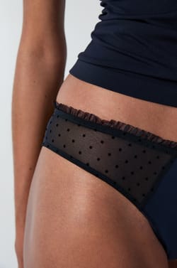 Tanga menstruel en coton et tulle - Flux léger;${refinementColor}