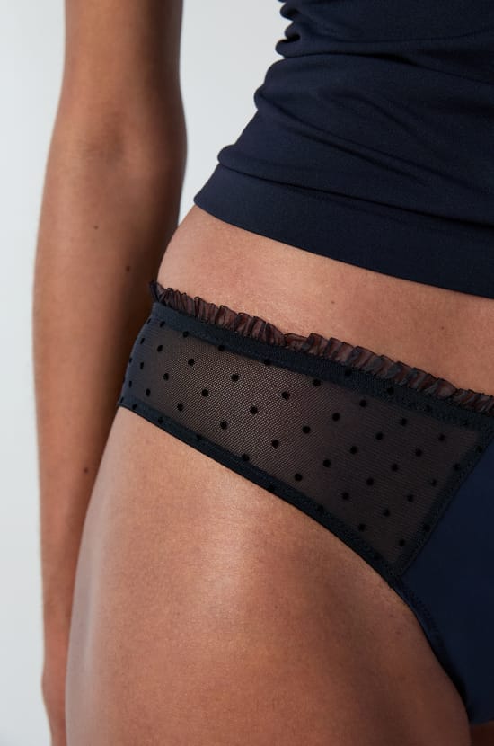 Tanga menstruel en coton et tulle - Flux léger;${refinementColor}