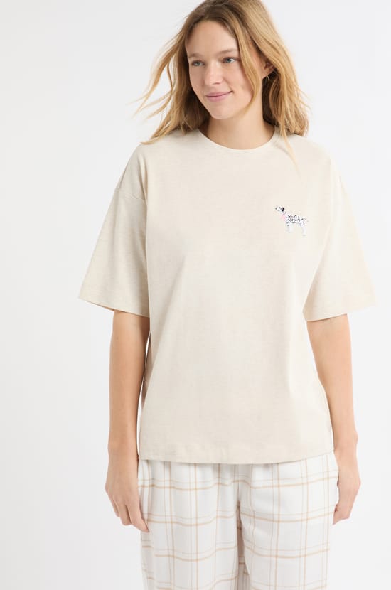 Cotton T-shirt "Life is better with a dog" with dalmatian embroidery;${refinementColor}