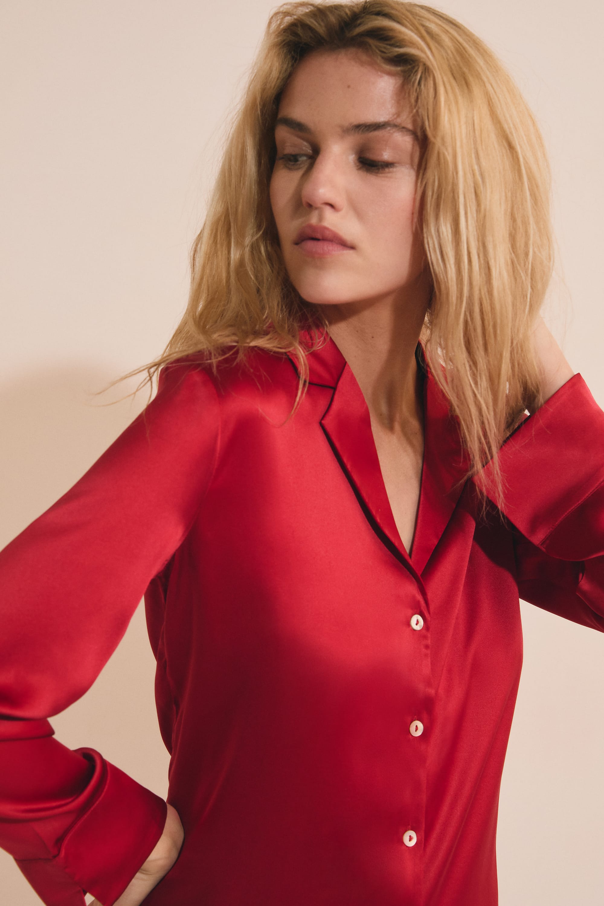 Silk Pajama Shirt - PEARLY - CARDINAL - ETAM