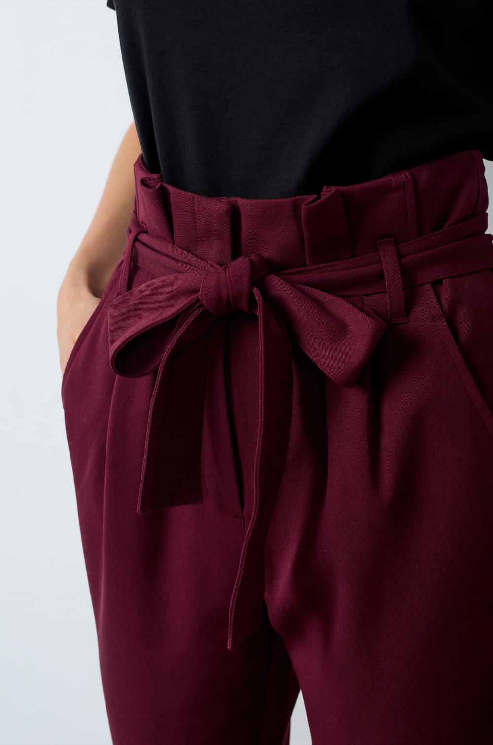 Carrot-Cut Trousers with Tie Belt;${refinementColor}