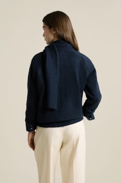 V-neck Sweater with Integrated Scarf;${refinementColor}