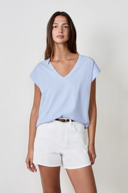 T-shirt col V 100% coton;${refinementColor}