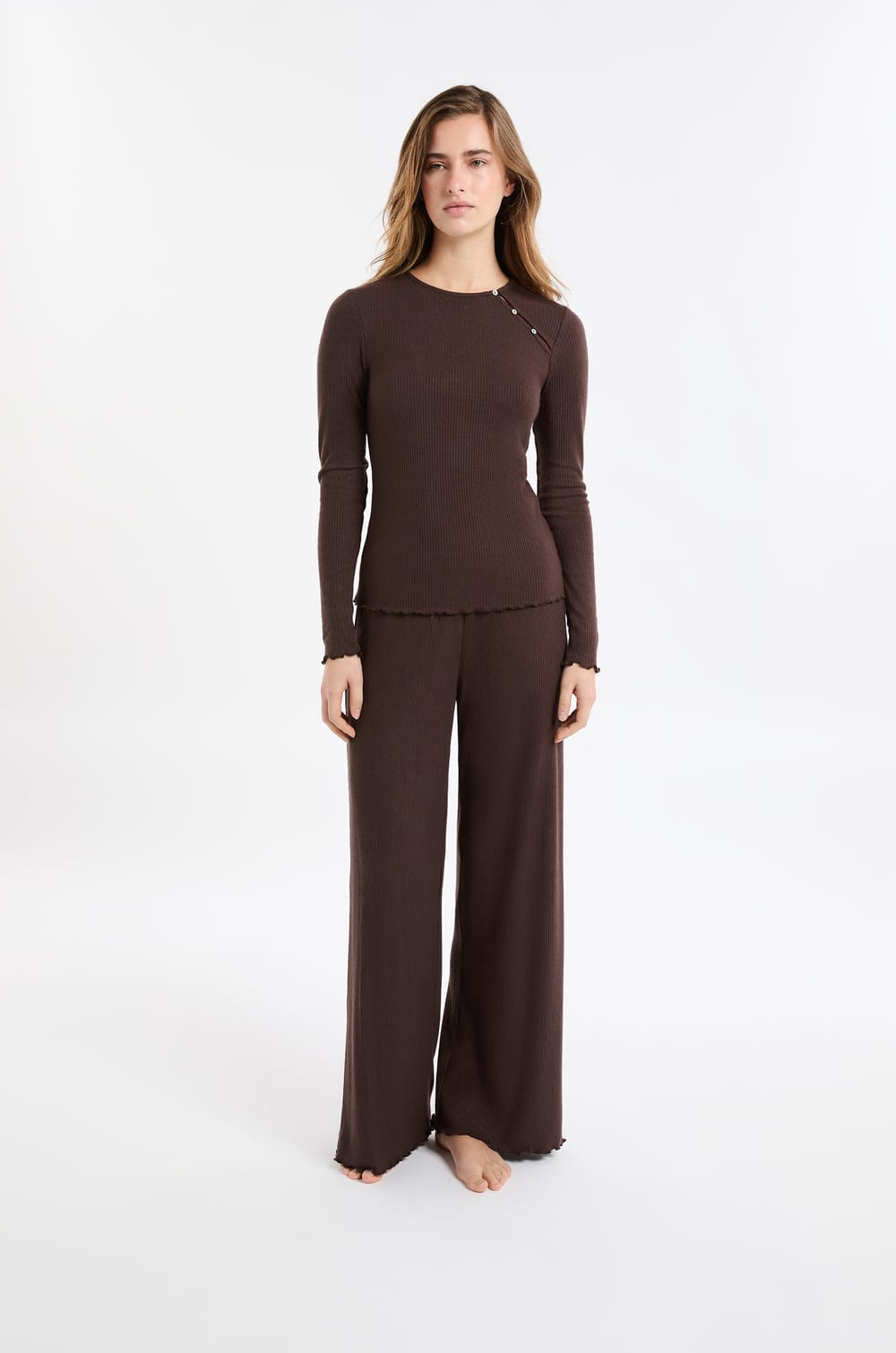 Pyjama T-shirt with Buttons;${refinementColor}