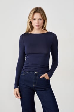T-shirt manches longues col bateau en maille thermique;${refinementColor}