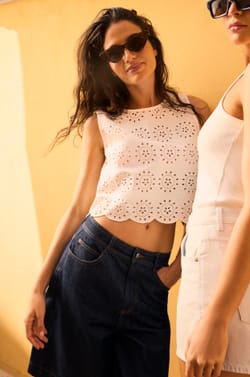 Top sans manches d&eacute;tails broderie anglaise;${refinementColor}