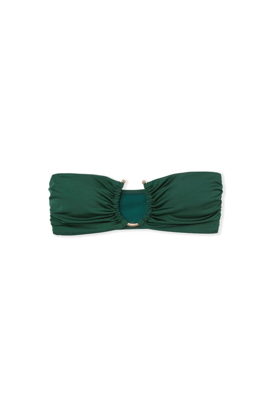 Strapless bikini top with satin ring detail;${refinementColor}