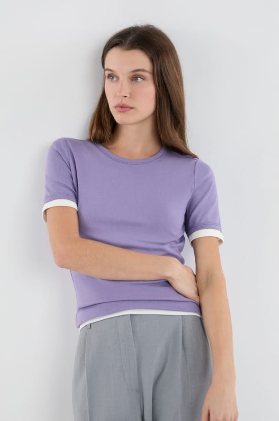 Short-sleeved T-shirt with cotton modal;${refinementColor}