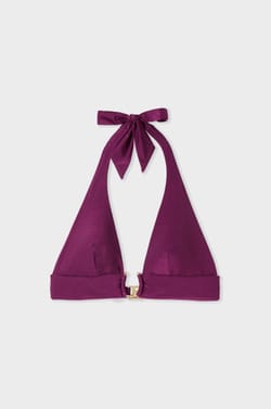 Haut de maillot de bain triangle satin&eacute; &agrave; nouer avec d&eacute;tail bijou;${refinementColor}