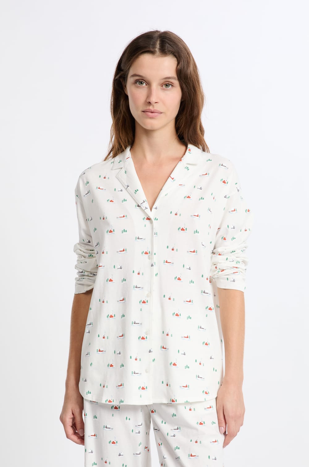 Chemise de pyjama à motifs en coton;${refinementColor}