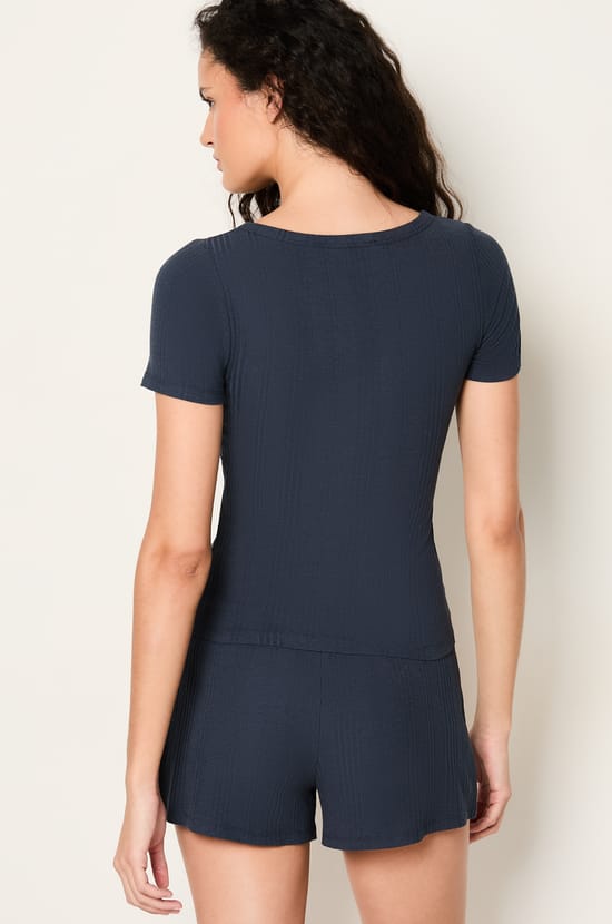 T-shirt de pyjama manches courtes en coton côtelé;${refinementColor}