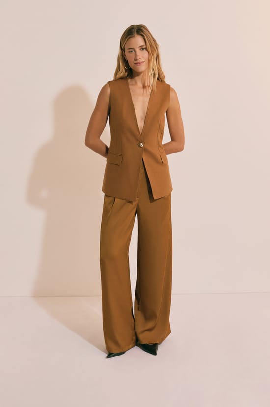 Veste de blazer sans manches avec lin;${refinementColor}