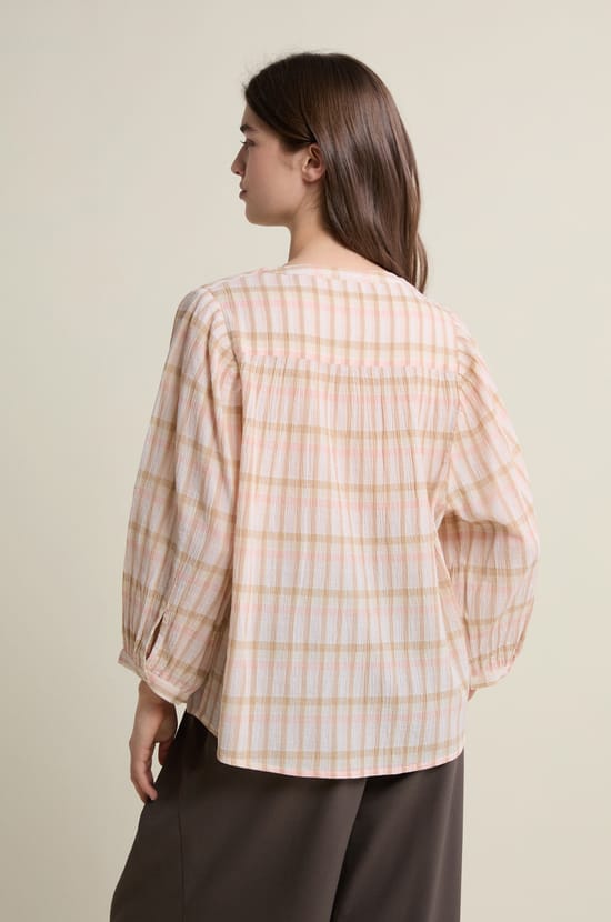 Blouse &agrave; carreaux en coton;${refinementColor}