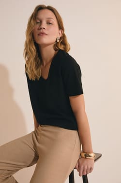V-neck Cotton T-shirt;${refinementColor}